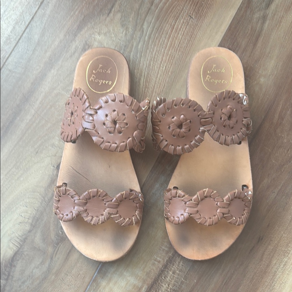 Jack Rogers Tan Leather Slide Sandals